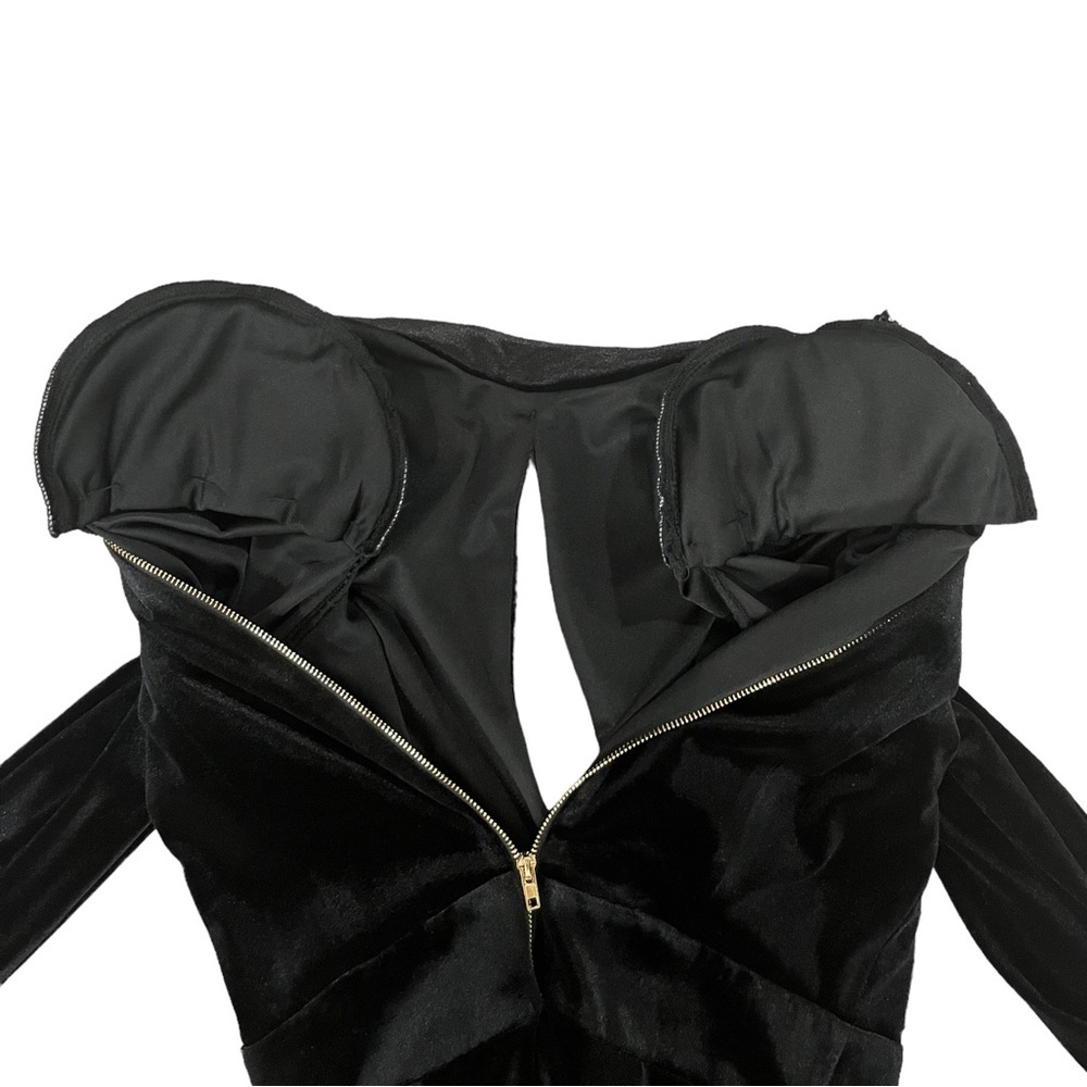 Fashion Nova - Velvet Black Dress with Shoulder Pads - Women’s Size Small - Picture 6 of 8